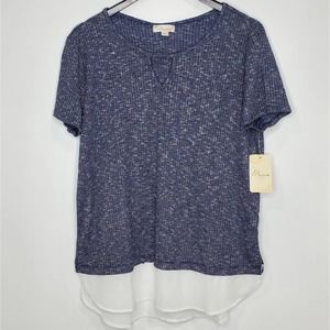 Misia Keyhole Short Sleeve Size L Blouse